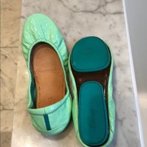 Tieks mint green patent leather flats